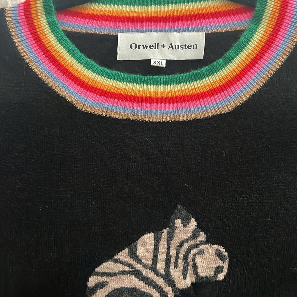 Orwell and Austen Cashmere Blend Rainbow Tiger Handcrafted Sweater XXL - Picture 8 of 12